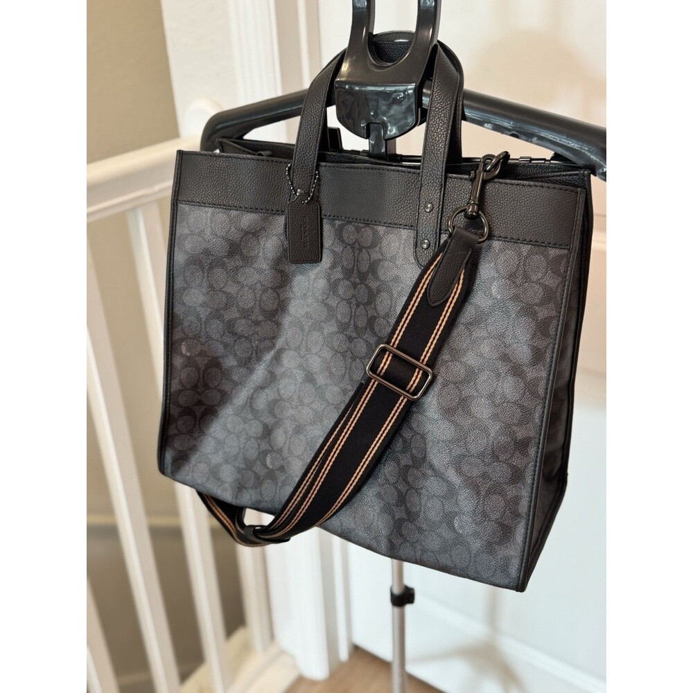 COACH Signature Field Tote 40 Charcoal and Black Pebble Leather C7674 - Picture 2 of 16